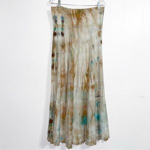 Soft Surroundings Tie Dye Maxi Skirt Watercolor Boho Boheiam Tan Brown Blue